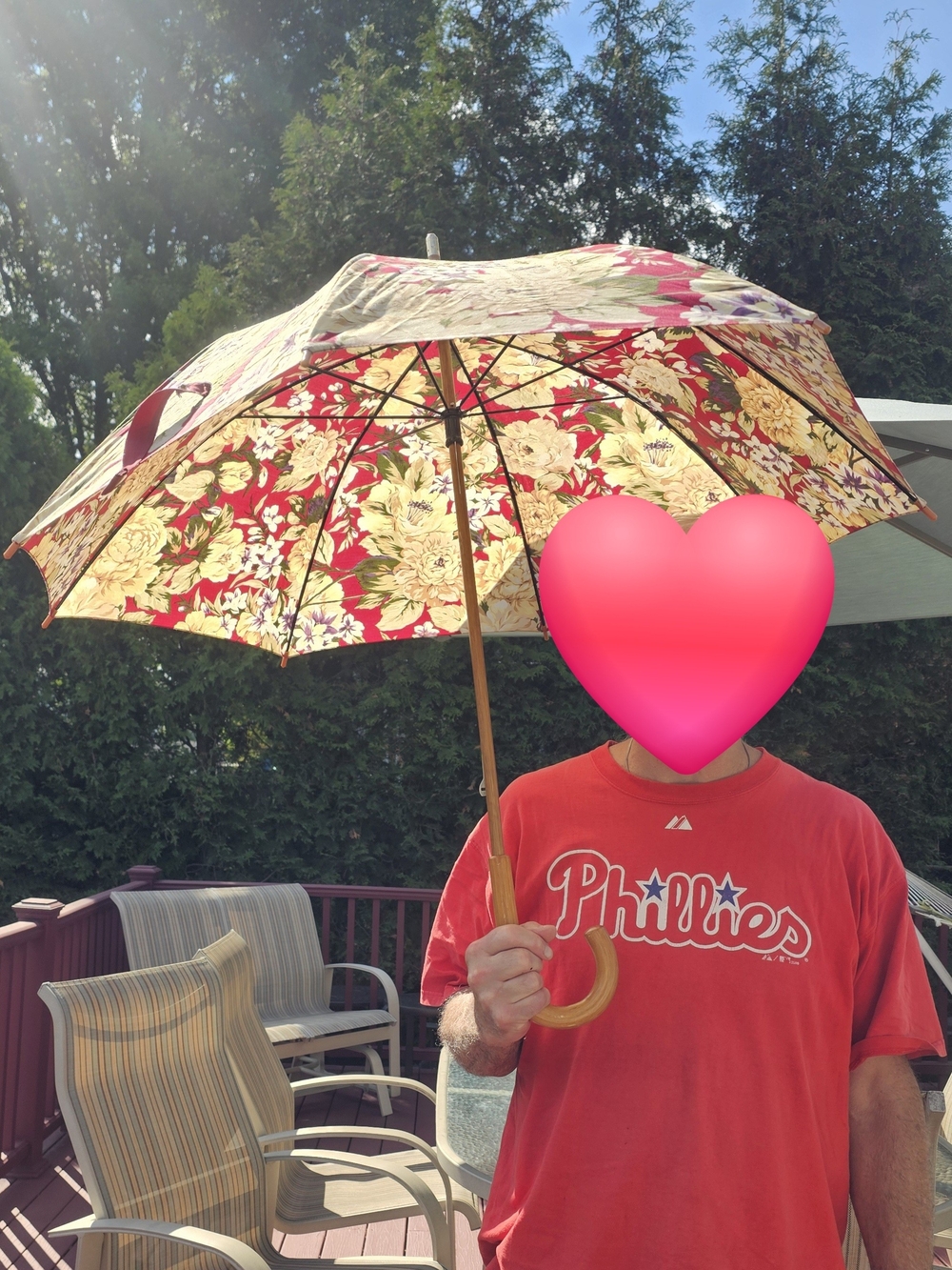Ralph Lauren Floral-Print Umbrella in Pink and Cream with Wooden Handle - Picture 5 of 9